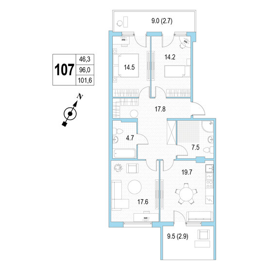 101,6 м², 3-комнатная квартира 33 231 328 ₽ - изображение 18