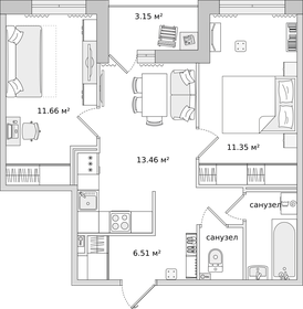 53,3 м², 2-комнатные апартаменты 13 000 000 ₽ - изображение 59