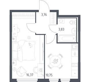 Квартира 34,7 м², 1-комнатная - изображение 1