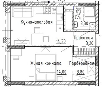 Квартира 38,6 м², 1-комнатная - изображение 3