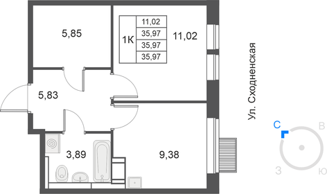 39,5 м², 1-комнатная квартира 9 184 234 ₽ - изображение 19