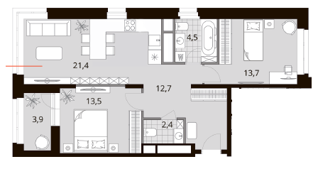 59,7 м², 3-комнатная квартира 24 938 000 ₽ - изображение 19