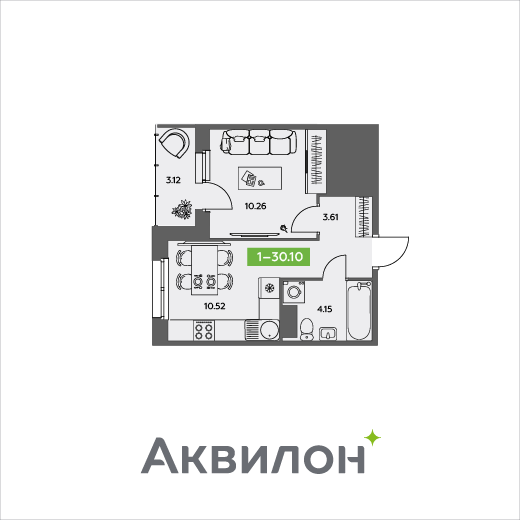 30,1 м², 1-комнатная квартира 3 954 930 ₽ - изображение 1