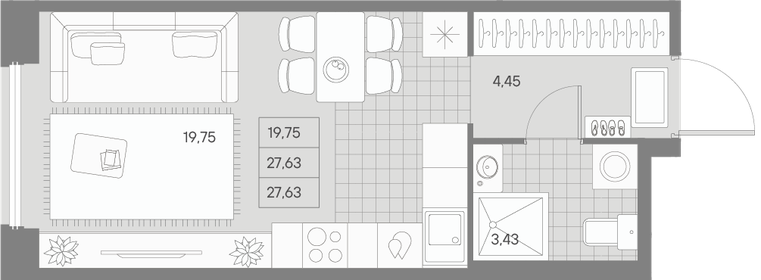 Квартира 27,6 м², 1-комнатная - изображение 1