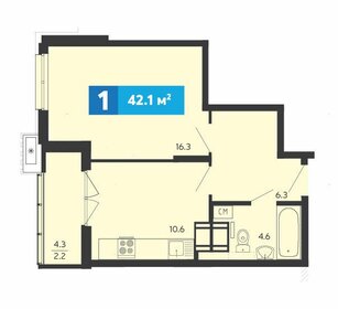 Квартира 42,1 м², 1-комнатная - изображение 1