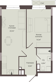 Квартира 46,7 м², 1-комнатная - изображение 1