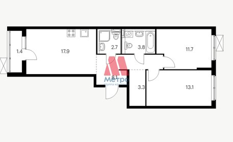 58,4 м², 2-комнатная квартира 5 300 000 ₽ - изображение 100