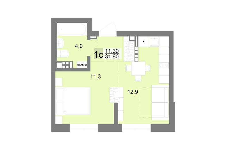 31,8 м², квартира-студия 6 057 900 ₽ - изображение 1