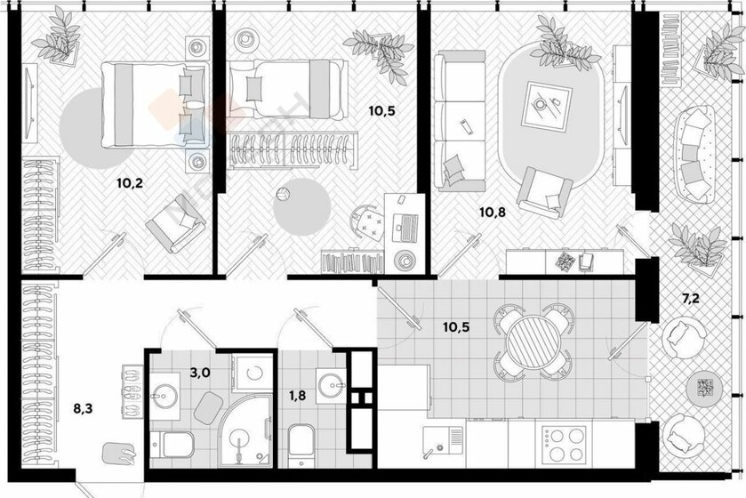 59,9 м², 3-комнатная квартира 7 300 000 ₽ - изображение 25