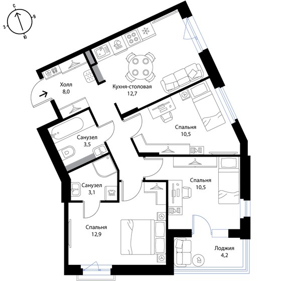 63,3 м², 4-комнатная квартира 10 761 000 ₽ - изображение 1