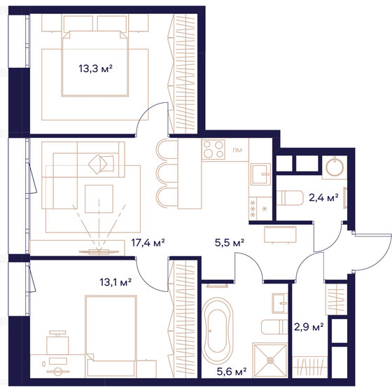 60,2 м², 2-комнатная квартира 31 925 400 ₽ - изображение 1