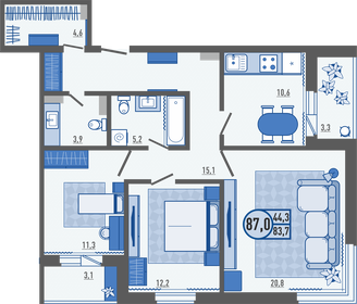 87 м², 3-комнатная квартира 8 543 400 ₽ - изображение 22