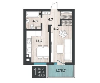 Квартира 47,6 м², 1-комнатная - изображение 1