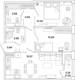 Квартира 61 м², 2-комнатная - изображение 1