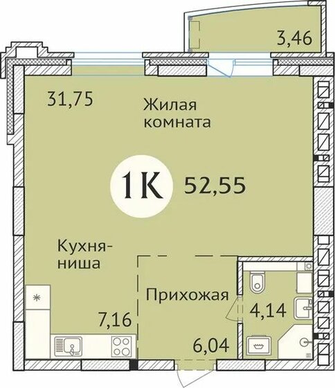 52,6 м², 1-комнатная квартира 9 254 700 ₽ - изображение 1