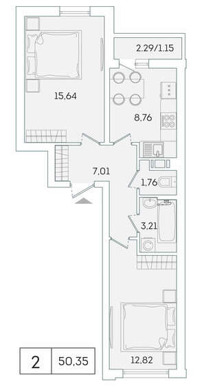 50,4 м², 2-комнатная квартира 8 207 265 ₽ - изображение 1