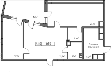 Квартира 105,5 м², 2-комнатные - изображение 1