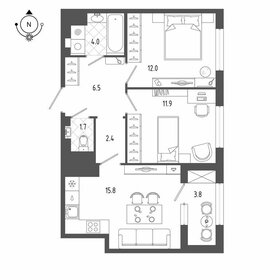 Квартира 56,5 м², 2-комнатная - изображение 1