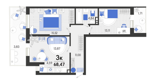 110 м², 3-комнатная квартира 7 725 000 ₽ - изображение 7
