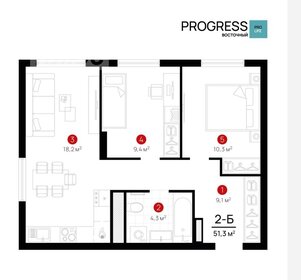 Квартира 51,3 м², 2-комнатная - изображение 1