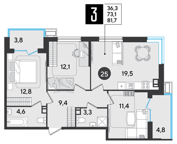 Квартира 81,7 м², 3-комнатная - изображение 1