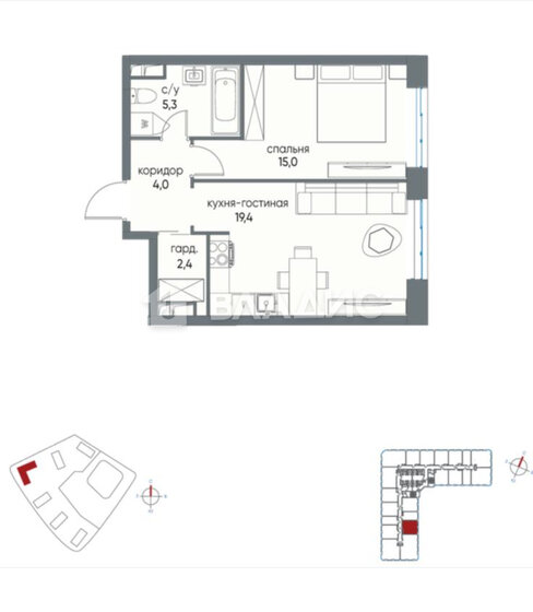 46,1 м², 1-комнатная квартира 22 000 000 ₽ - изображение 22