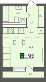 Квартира 33,4 м², студия - изображение 1