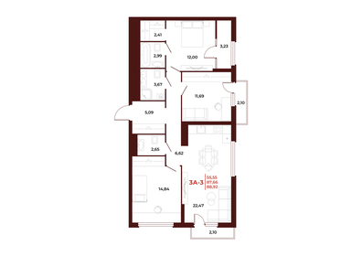 89,2 м², 3-комнатная квартира 9 363 900 ₽ - изображение 12