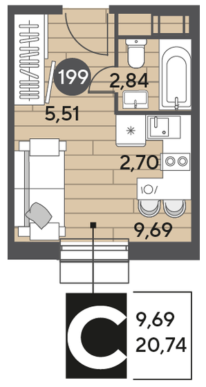 20,7 м², квартира-студия 3 859 714 ₽ - изображение 1