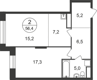 Квартира 56,4 м², 2-комнатная - изображение 1