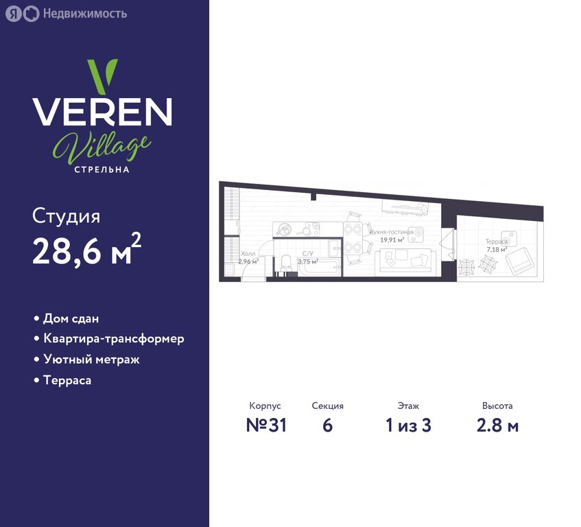 Варианты планировок ЖК VEREN VILLAGE стрельна - планировка 1