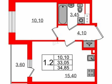 Квартира 33,1 м², 1-комнатная - изображение 1