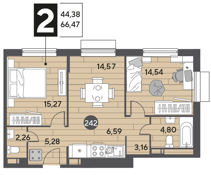 66,5 м², 2-комнатная квартира 8 521 454 ₽ - изображение 1