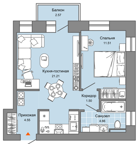44 м², 2-комнатная квартира 5 905 120 ₽ - изображение 1