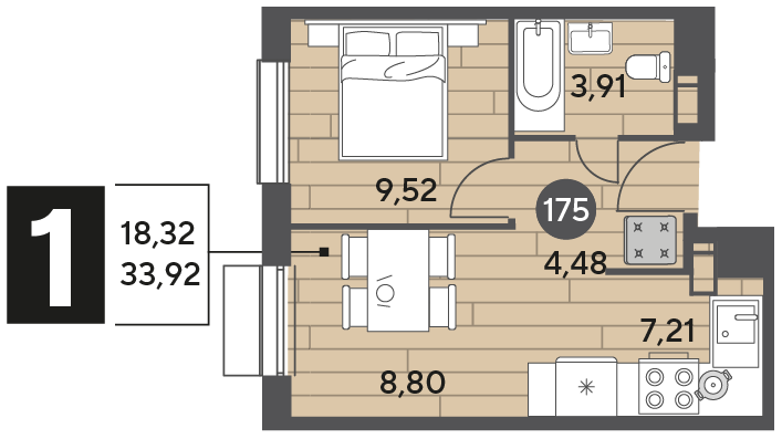 33,9 м², 1-комнатная квартира 5 094 784 ₽ - изображение 1