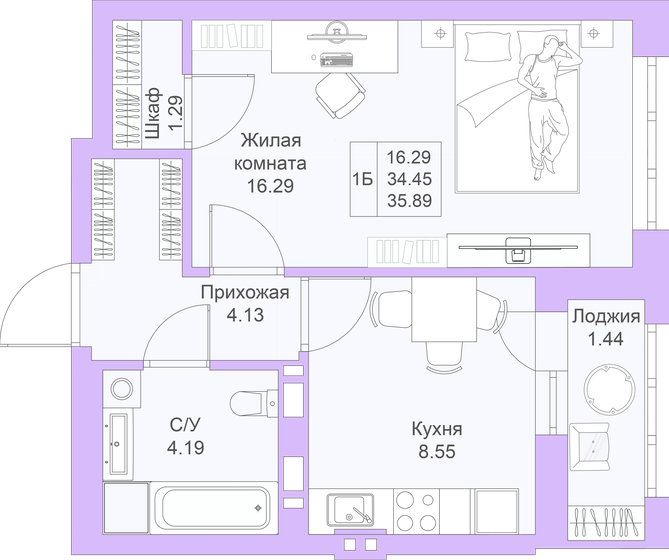 35,9 м², 1-комнатная квартира 8 254 700 ₽ - изображение 1