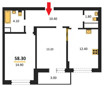 Квартира 58,3 м², 2-комнатная - изображение 1