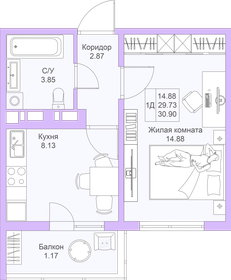 Квартира 30,9 м², 1-комнатная - изображение 1