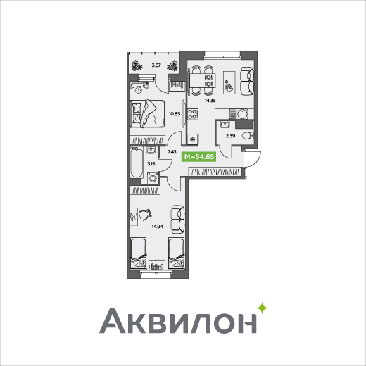 54,7 м², 2-комнатная квартира 6 681 695 ₽ - изображение 1