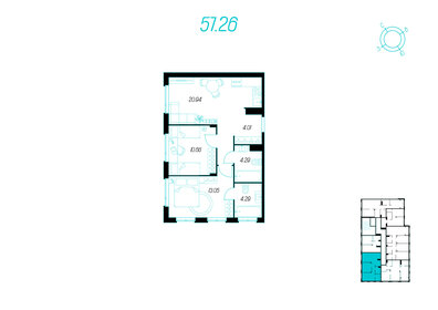 53 м², 2-комнатная квартира 6 600 000 ₽ - изображение 17