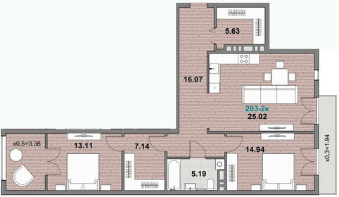 Квартира 92,4 м², 2-комнатная - изображение 1