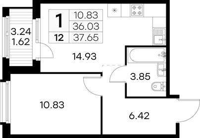 Квартира 37,7 м², 1-комнатная - изображение 1