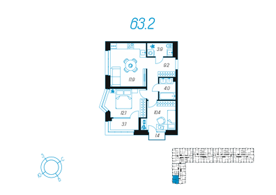 Квартира 63,2 м², 2-комнатная - изображение 1