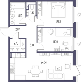 Квартира 66,6 м², 2-комнатная - изображение 1