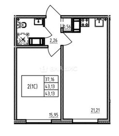 Квартира 43,1 м², 1-комнатная - изображение 1