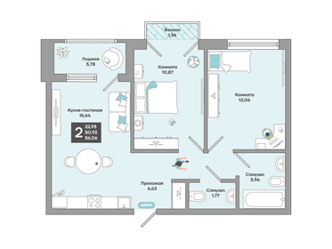 56,2 м², 2-комнатная квартира 7 220 415 ₽ - изображение 1