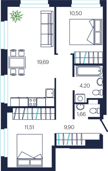 57,5 м², 2-комнатная квартира 6 600 000 ₽ - изображение 15