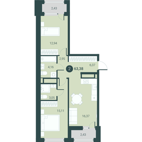 Квартира 63,4 м², 2-комнатная - изображение 1