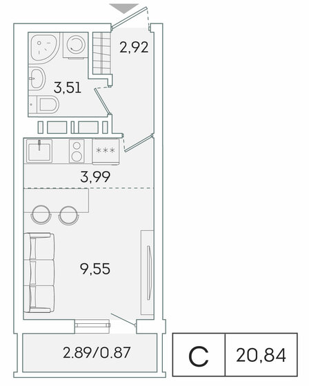 20,8 м², квартира-студия 3 592 636 ₽ - изображение 1
