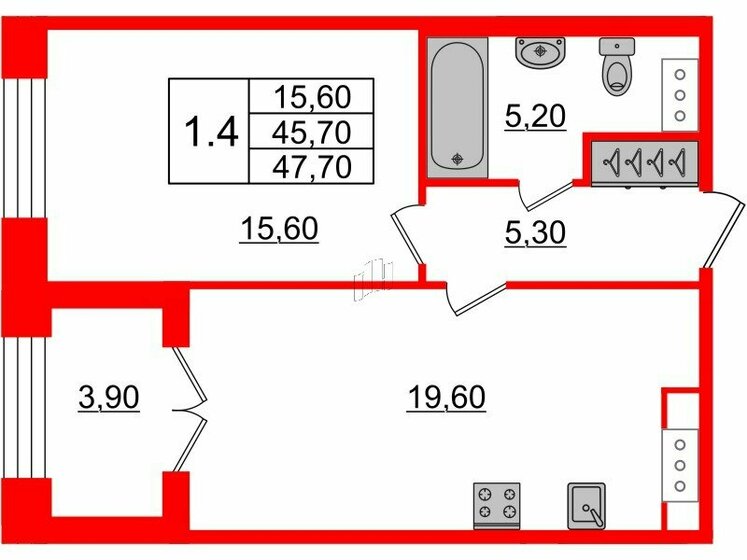 45,7 м², 1-комнатная квартира 24 266 700 ₽ - изображение 1